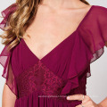 Lace Patchwork Frill Detail Bridesmaids Long Tropical Chiffon Dress Women